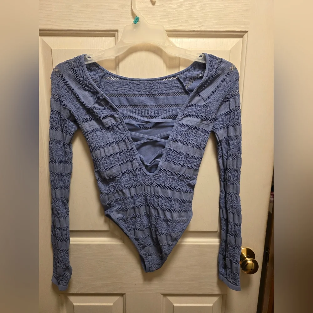 Free People Movement Take Me On In Stone Blue RibbedBodysuit Size XS/S New